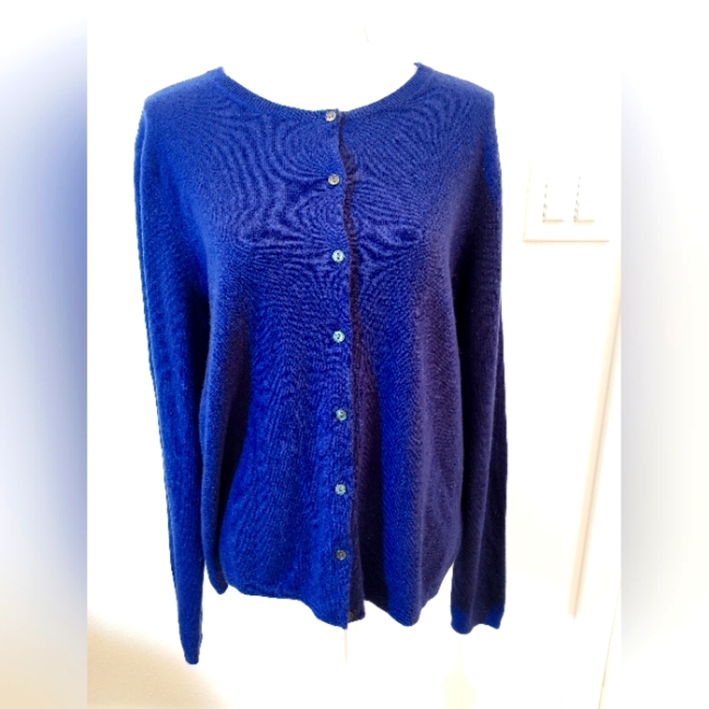 Lands' End 100% Cashmere Royal Purple Cardigan, Sz L (14-16)